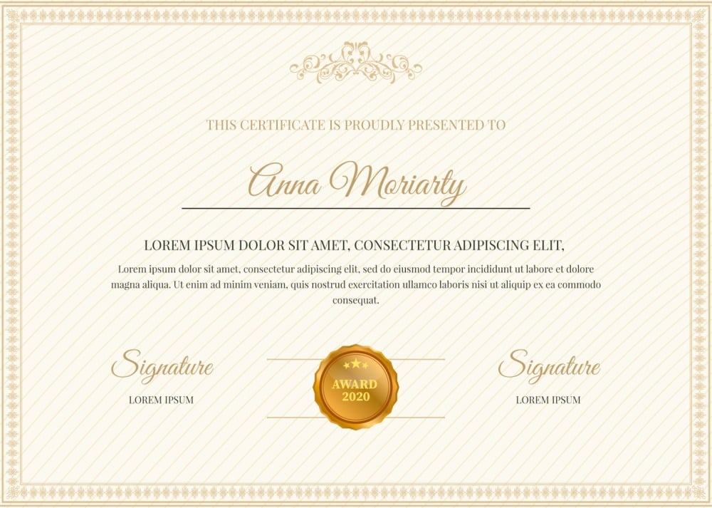 Vintage achievement certificate template vector, professional design in beige